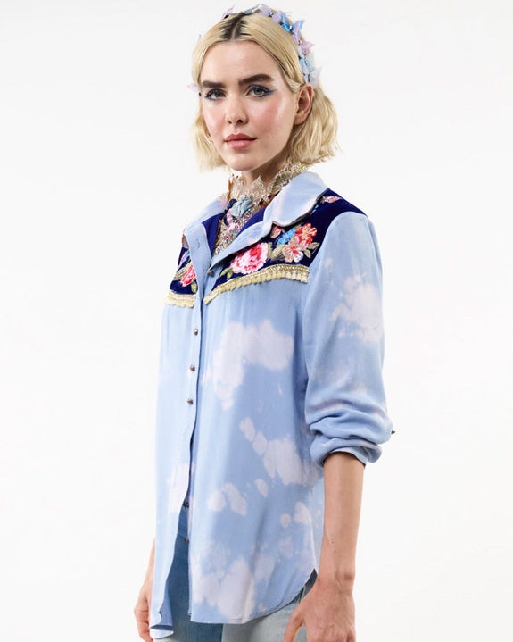 Big Sky Oversized Shirt with Embroidered Velvet