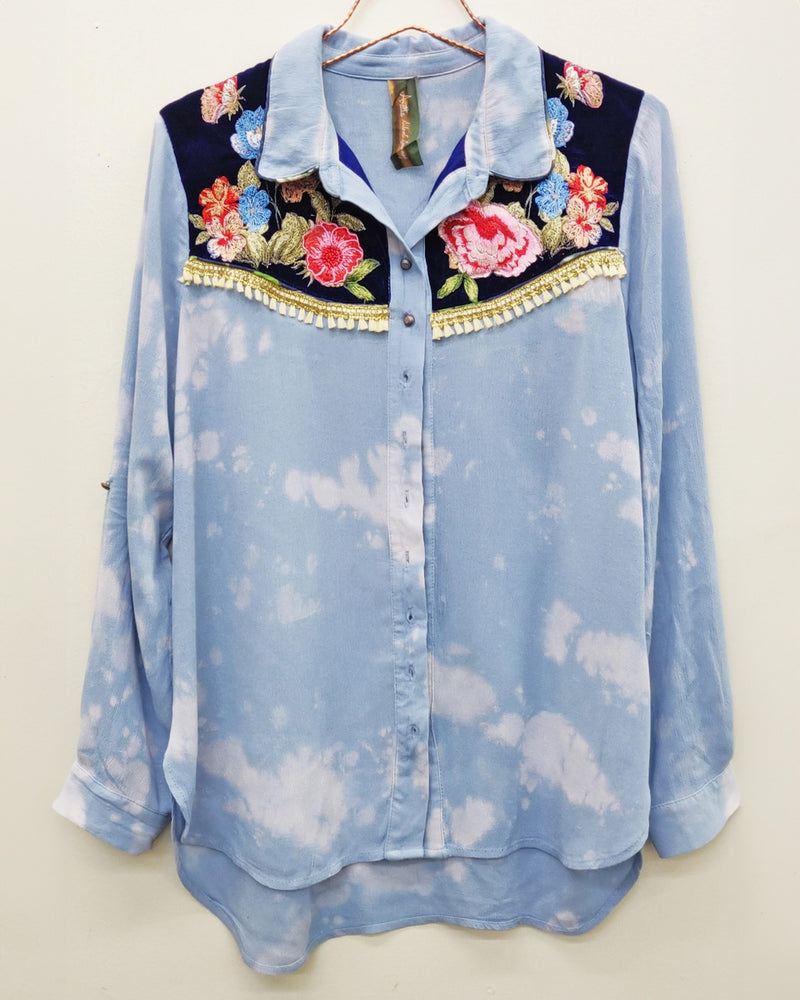 Big Sky Oversized Shirt with Embroidered Velvet