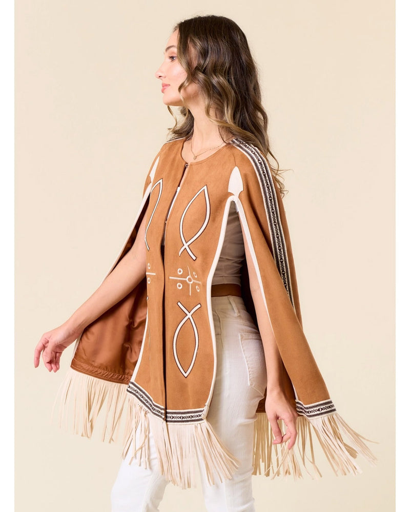 Fringed Embroidered Cape