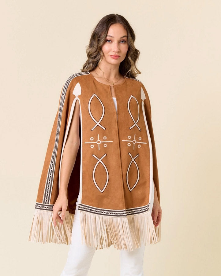 Fringed Embroidered Cape