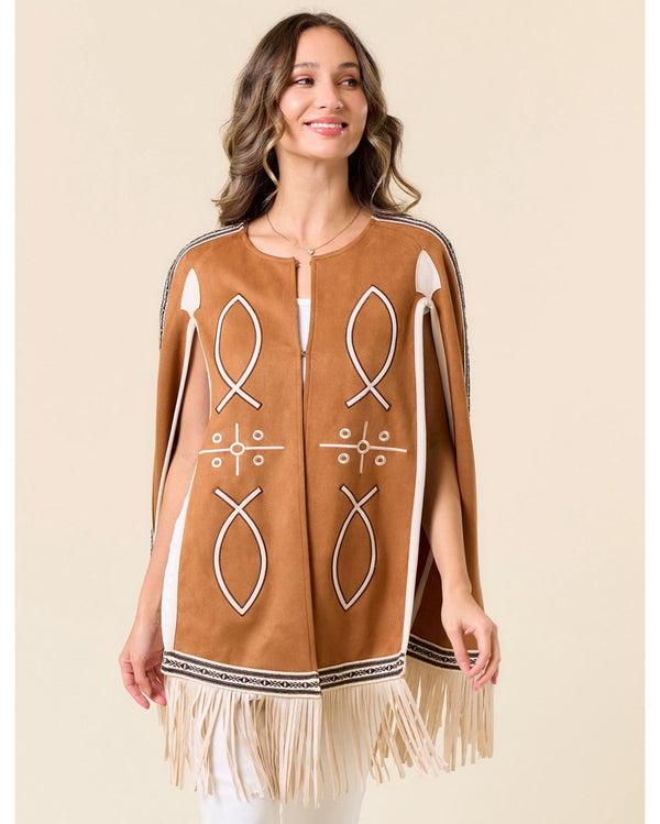 Fringed Embroidered Cape
