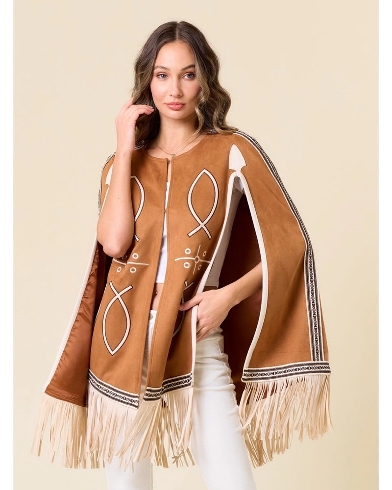 Fringed Embroidered Cape