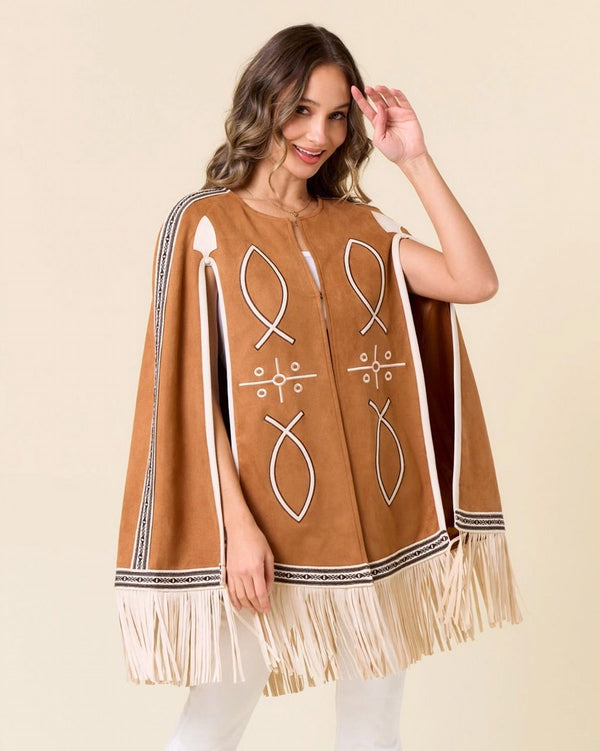 Fringed Embroidered Cape