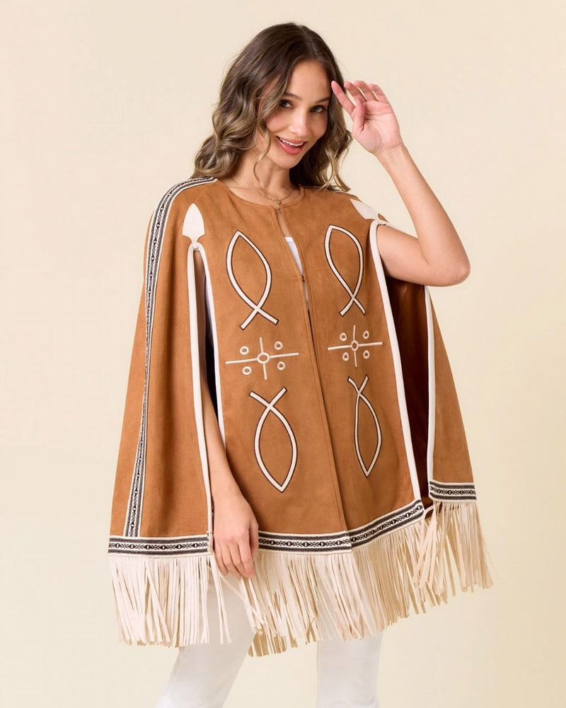 Fringed Embroidered Cape