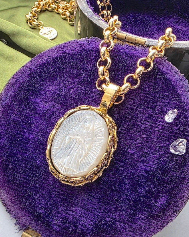 Mother Mary Carved Guadalupe Necklace