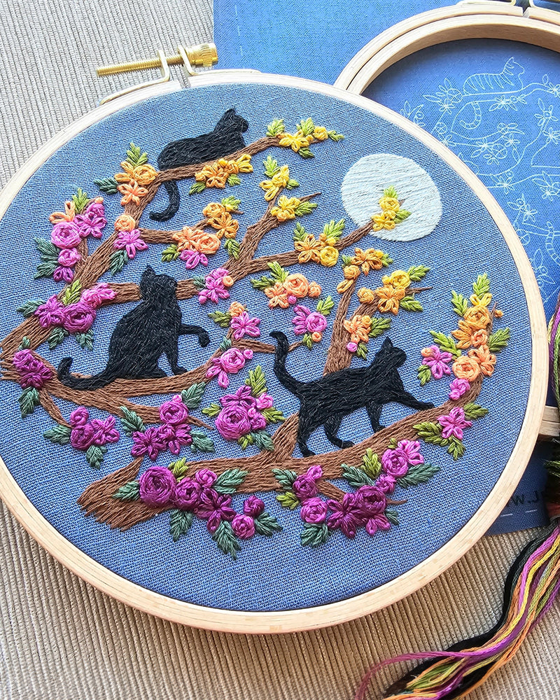 Cats & Full Moon Embroidery Kit