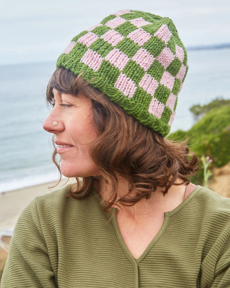 Green & Pink Checkered Beanie