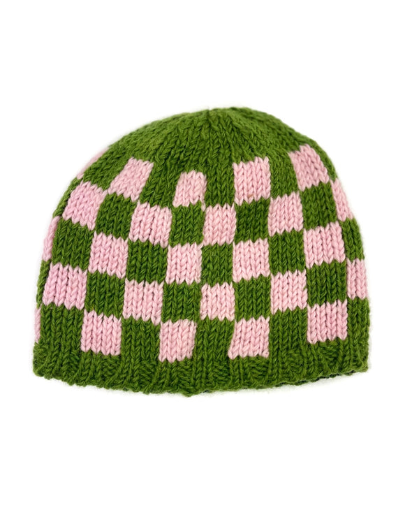 Green & Pink Checkered Beanie