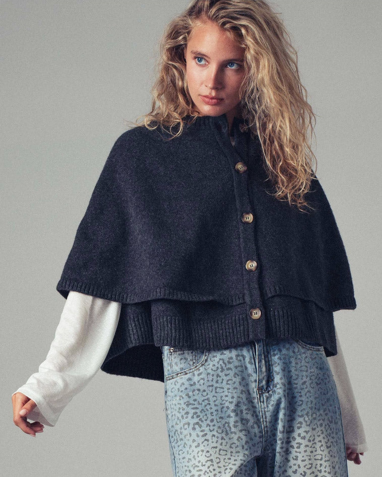 Charcoal Wool Blend Cape