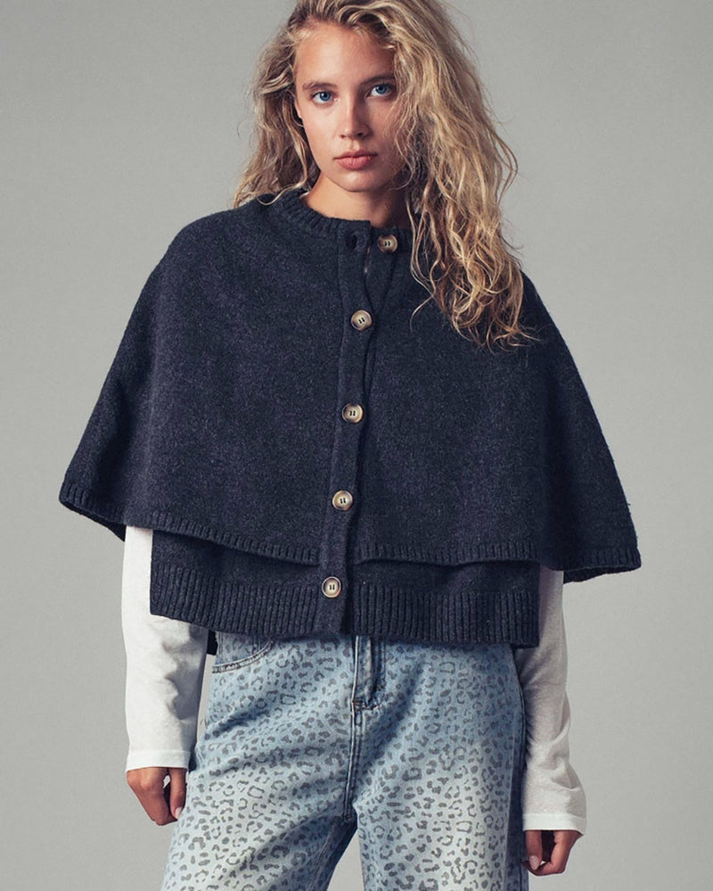 Charcoal Wool Blend Cape