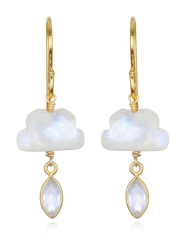Cloud Dangle Rainbow Moonstone Earrings