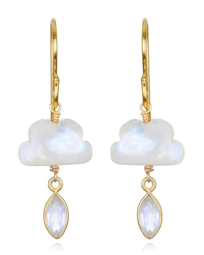 Cloud Dangle Rainbow Moonstone Earrings