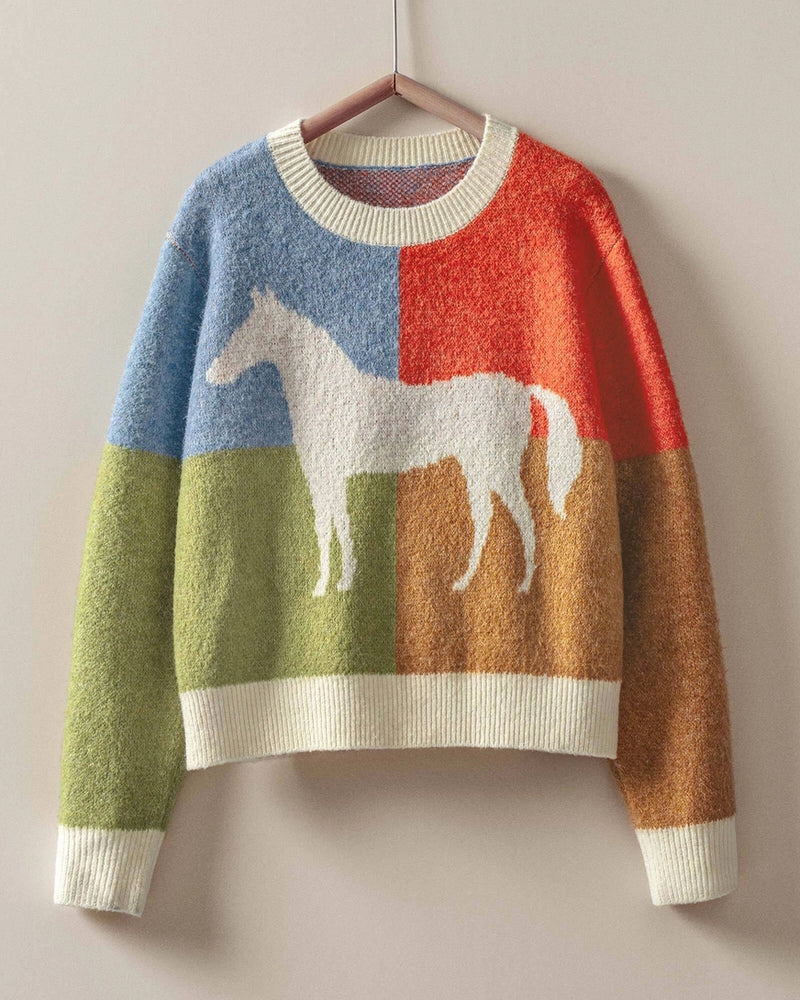 Horse Color Block Sweater