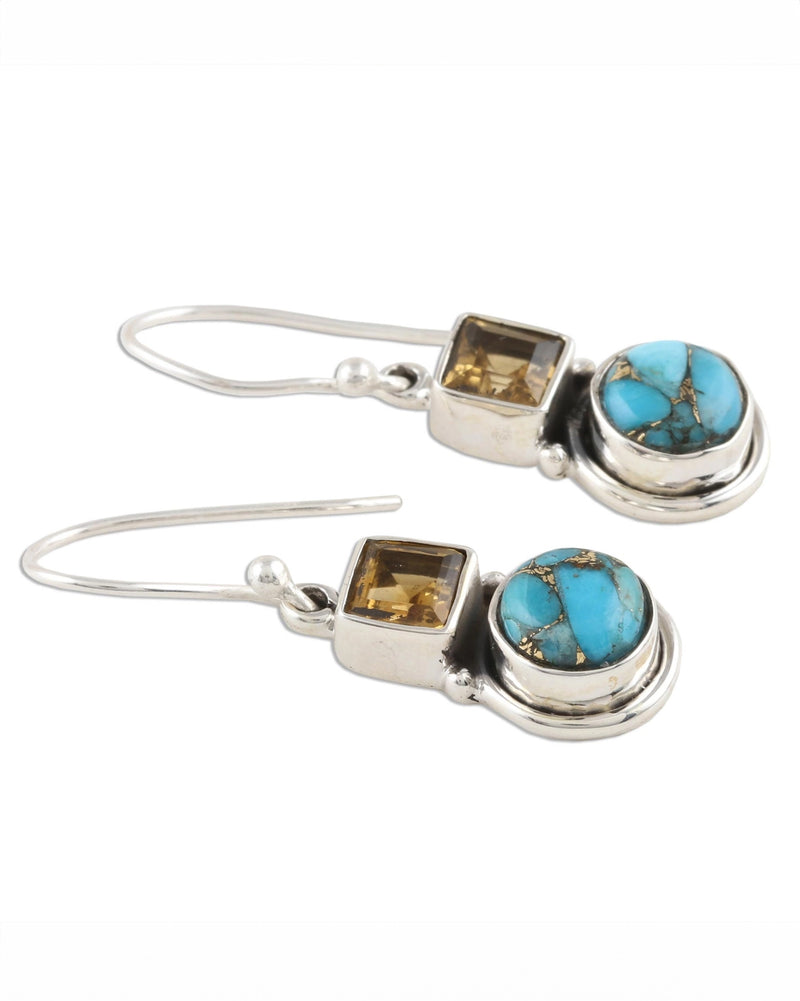 Turquoise & Citrine Silver Dangle Earrings