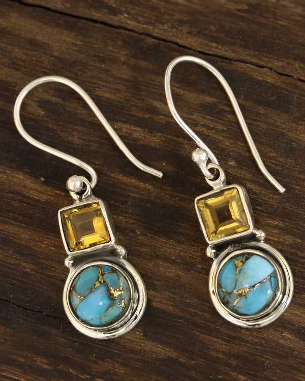 Turquoise & Citrine Silver Dangle Earrings