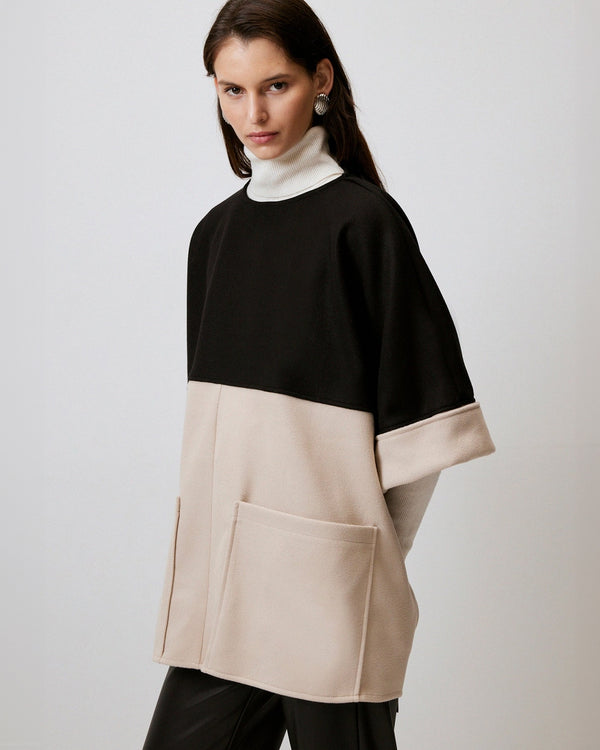 Black and Sand Color Block Poncho