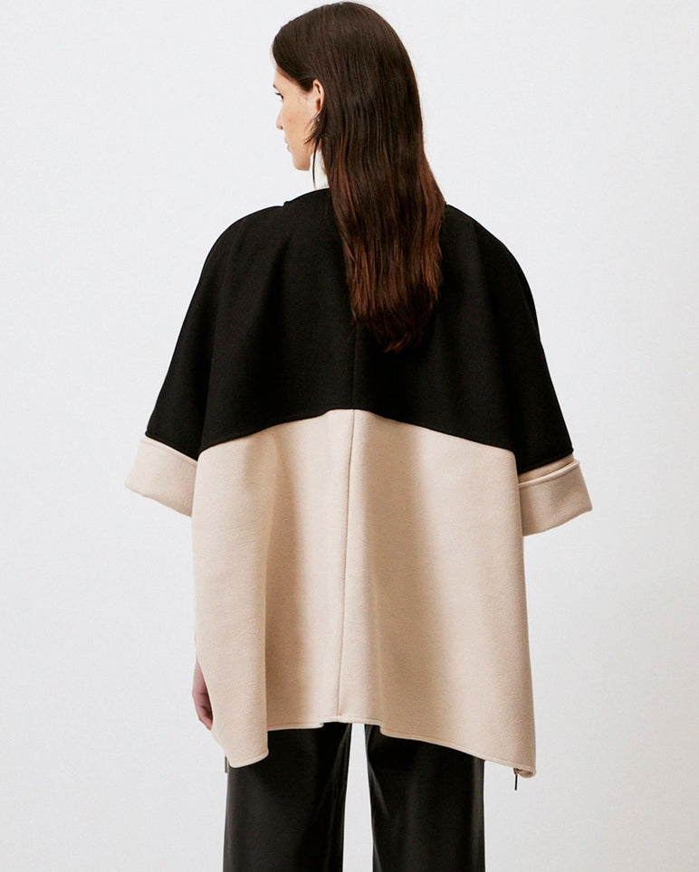 Black and Sand Color Block Poncho