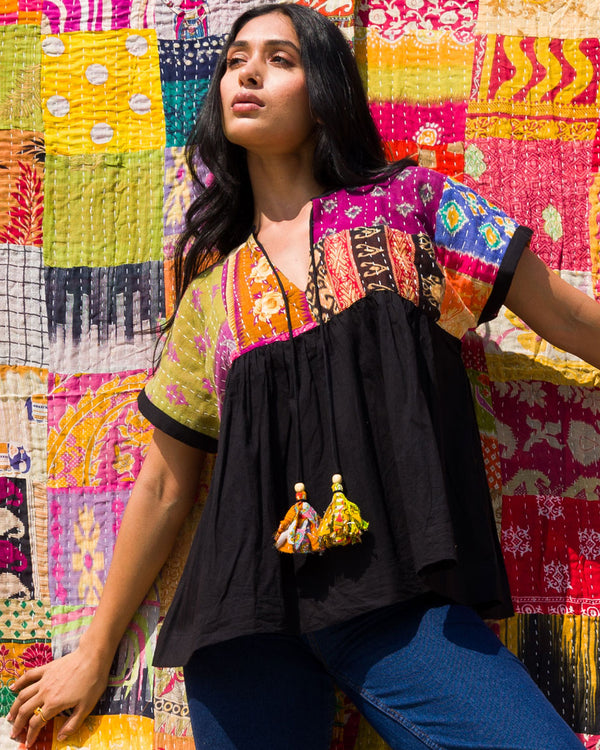 Cotton Kantha Peplum Tunic