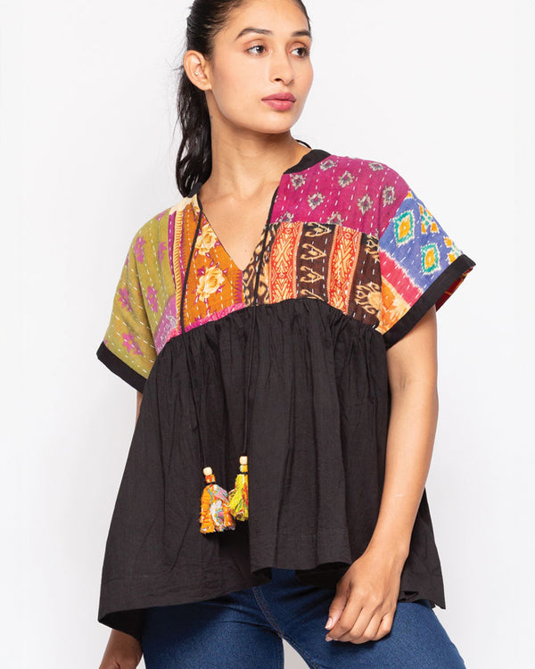 Cotton Kantha Peplum Tunic