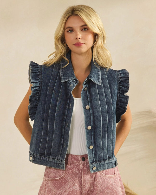 Denim Vest with Ruffles