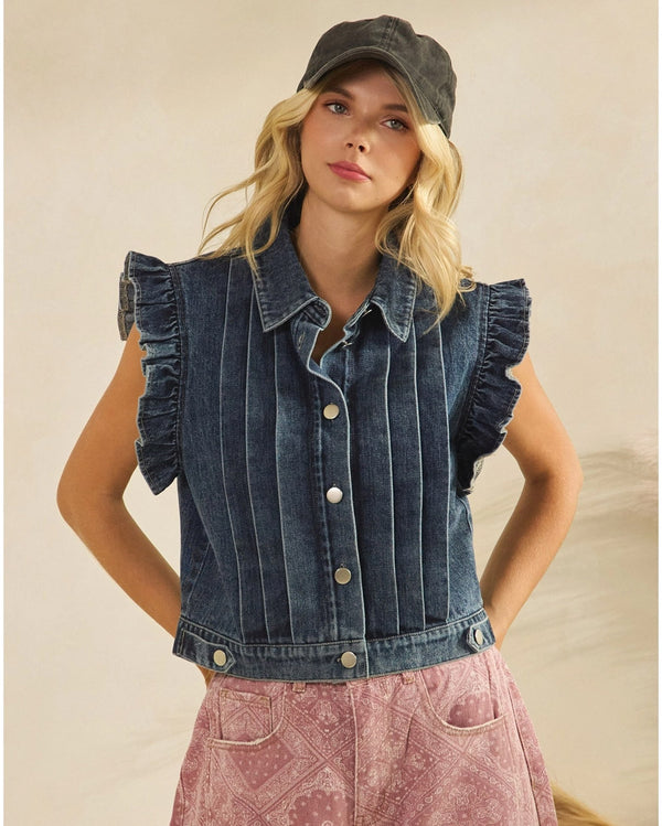 Denim Vest with Ruffles