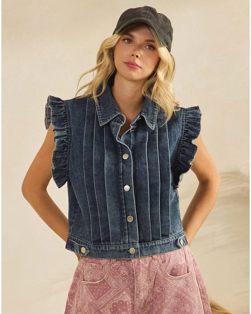 Denim Vest with Ruffles