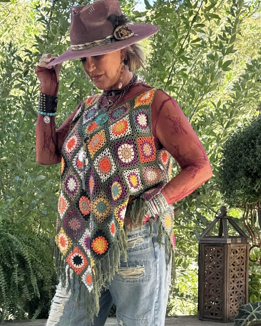 Granny Square Crochet Cotton Tank Poncho