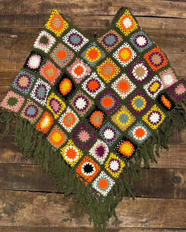 Granny Square Crochet Cotton Tank Poncho