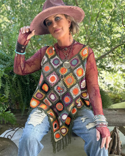 Granny Square Crochet Cotton Tank Poncho