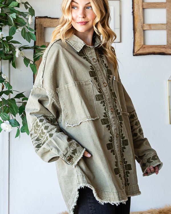 Embroidered Army Green Jacket