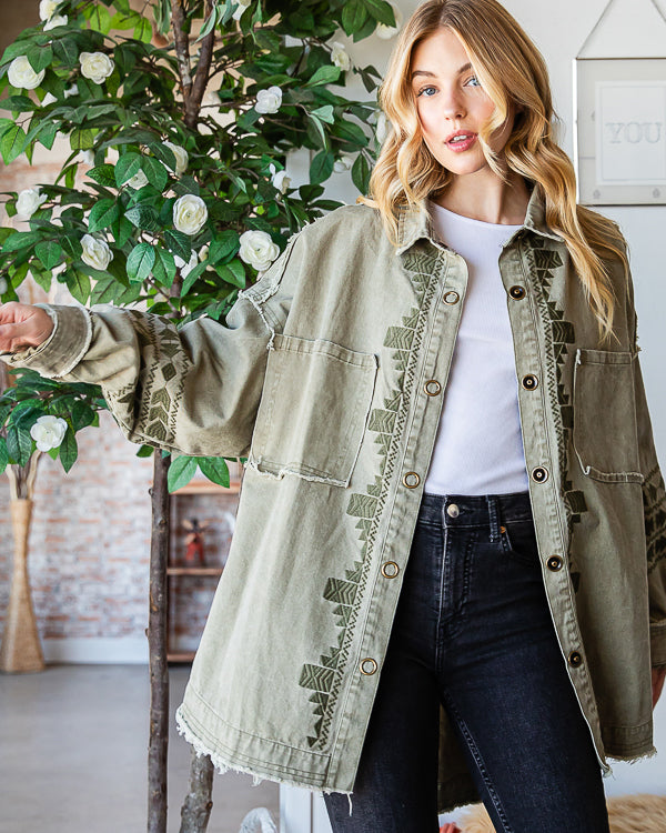 Embroidered Army Green Jacket