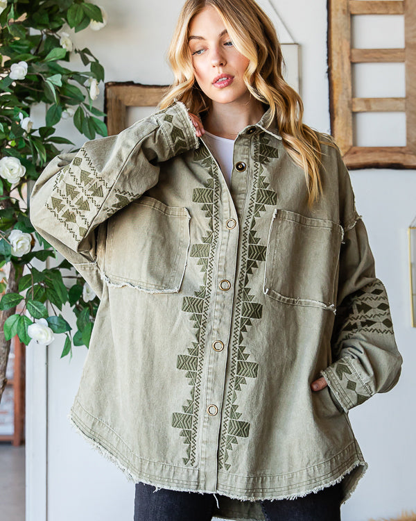 Embroidered Army Green Jacket
