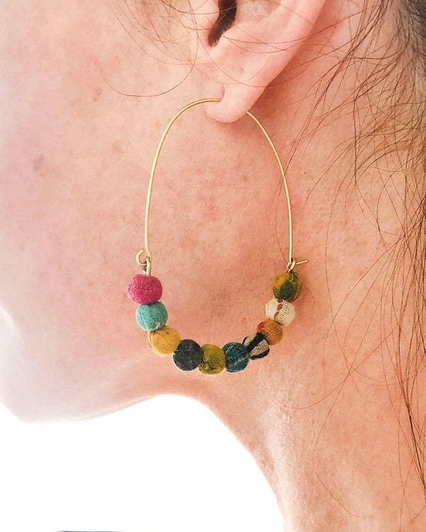 Elongated Kantha Wire Hoops