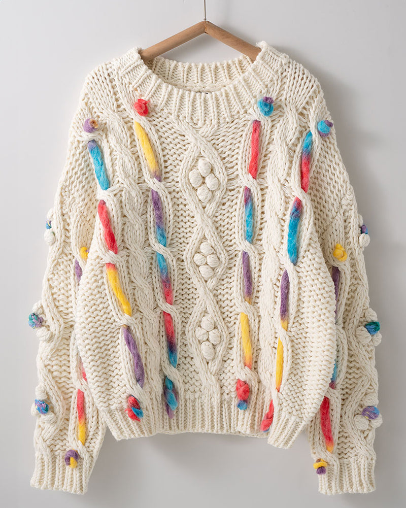 Cable Fisherman Sweater w/ Multi-Color Ropes