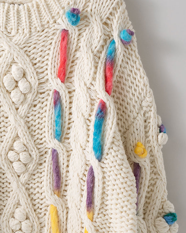 Cable Fisherman Sweater w/ Multi-Color Ropes