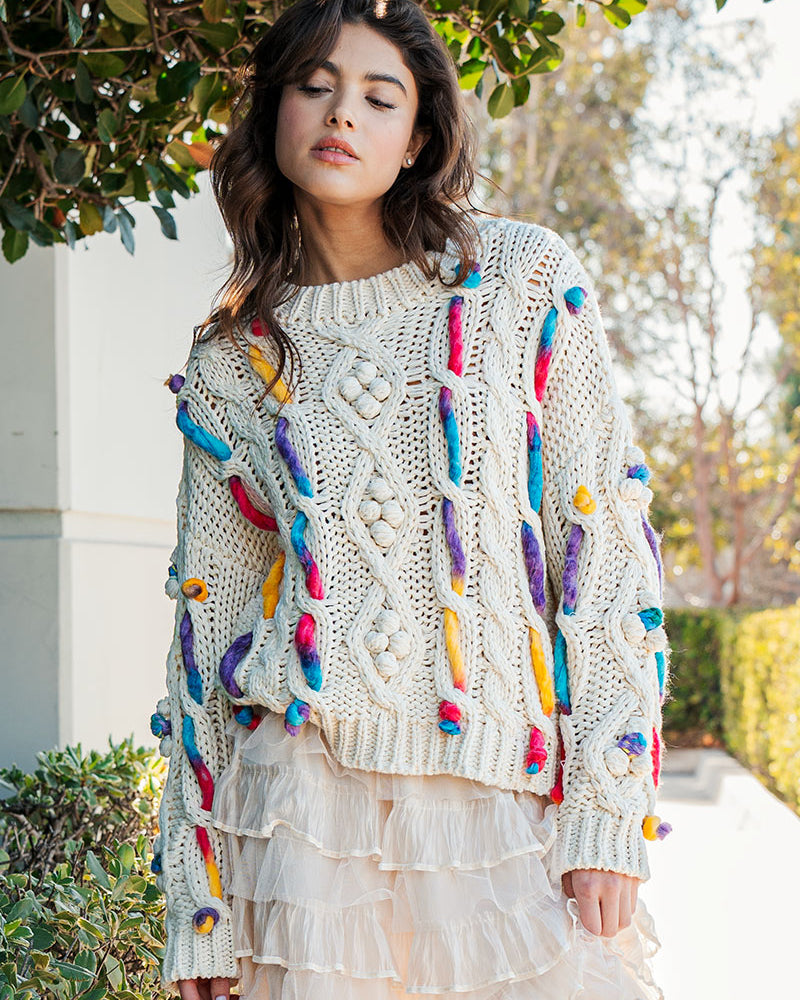 Cable Fisherman Sweater w/ Multi-Color Ropes