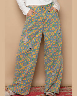 Flowers Wide Leg Jeans