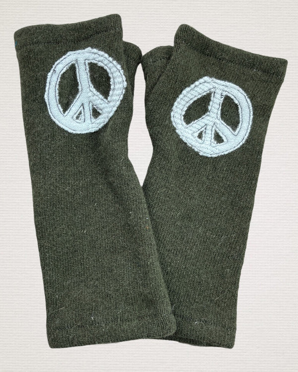 Handmade Recycled Cashmere Peace Symbol Fingerless Gloves