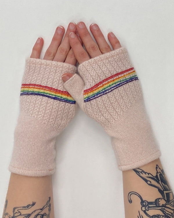Baby Pink Handmade Recycled Cashmere Fingerless Gloves