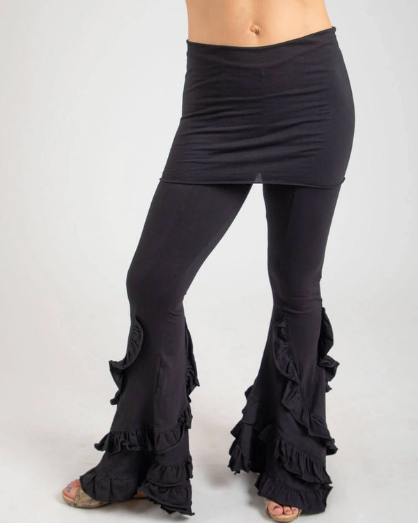 Black Flare Ruffle Pants