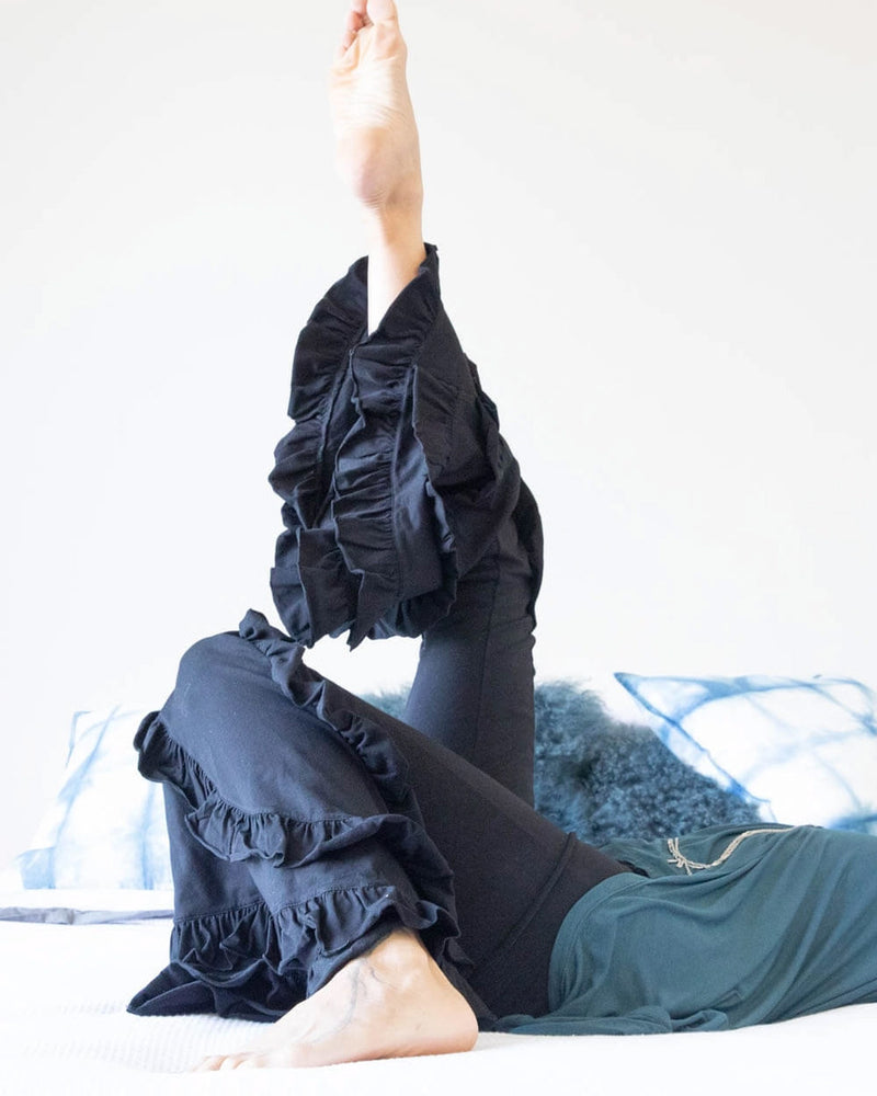 Black Flare Ruffle Pants