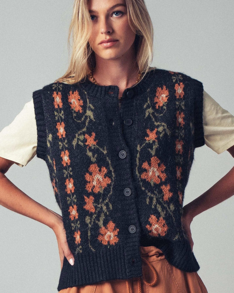 Black Floral Vest