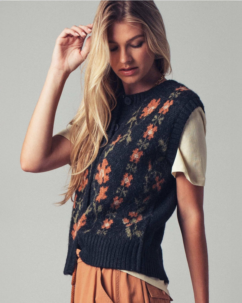Black Floral Vest