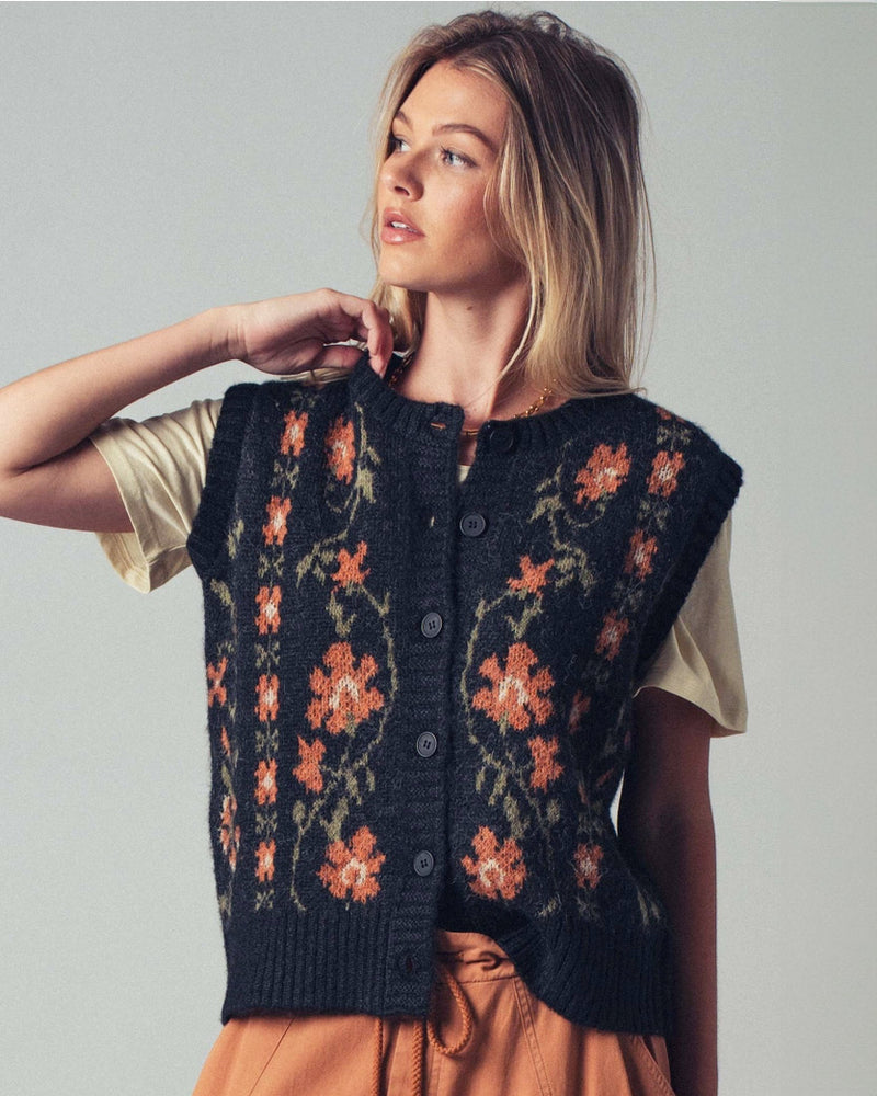 Black Floral Vest