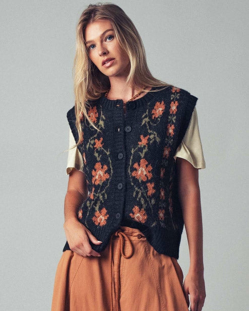 Black Floral Vest