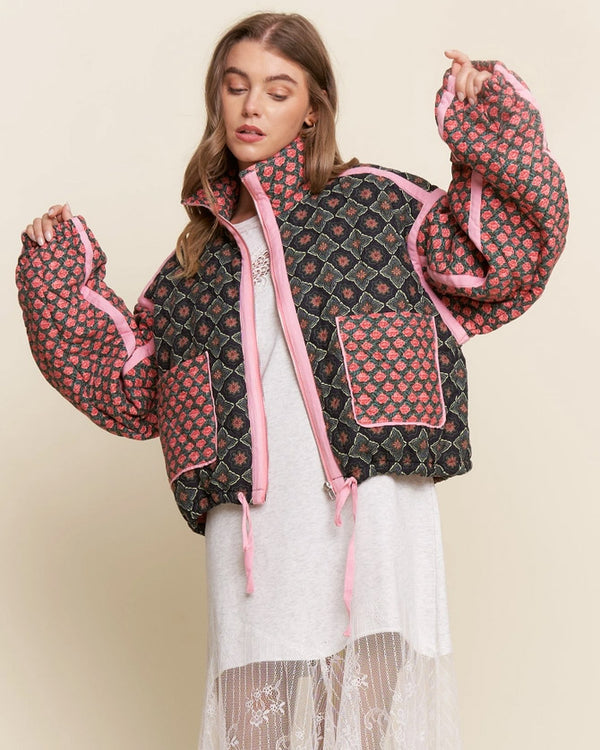 Floral Pattern Quilted Jacket