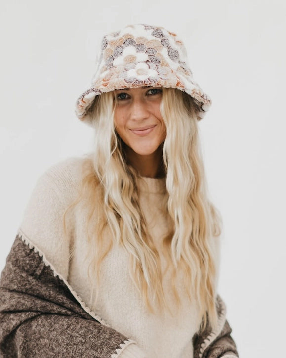 Forget Me Not Flower Faux Fur Bucket Hat