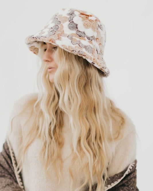 Forget Me Not Flower Faux Fur Bucket Hat