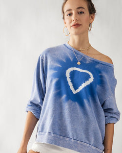 Blue Heart Tie Dye Terry Sweatshirt