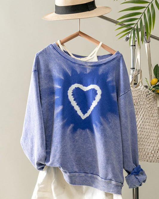 Blue Heart Tie Dye Terry Sweatshirt